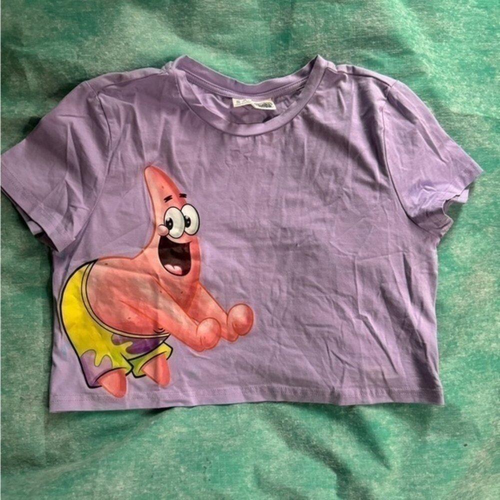 Shein Crop Top Tee. Patrik. Sponge & Bob. Purple Crop Top​